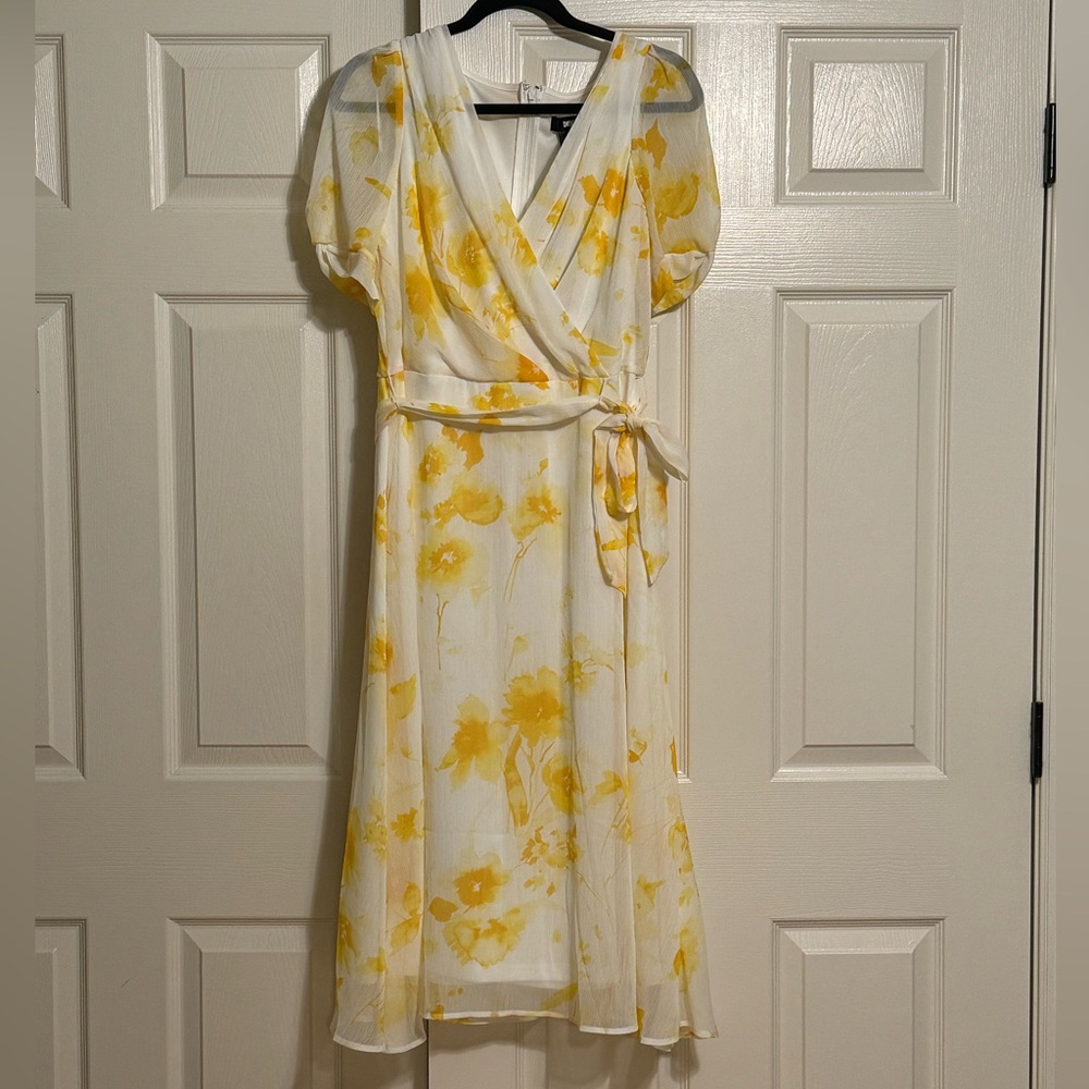 DKNY midi dress with puff sleeves